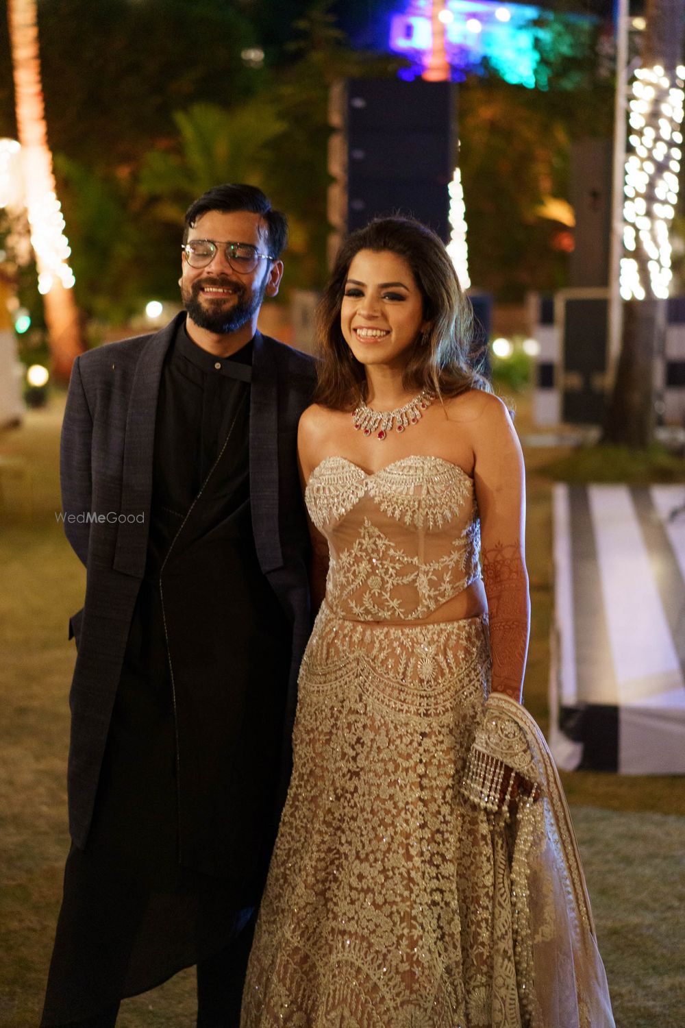 Photo of bride wearing nude and ivory manish malhotra gown for her cocktail