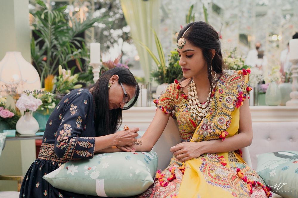 Photo of red and yellow anamika khanna lehenga for mehendi