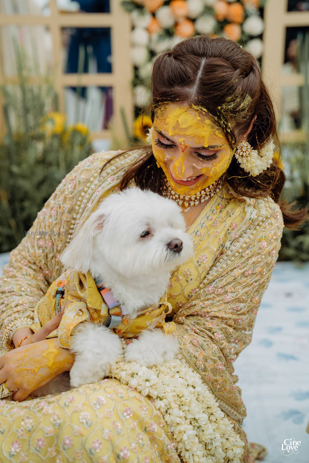 Photo of bridal portrait with dog