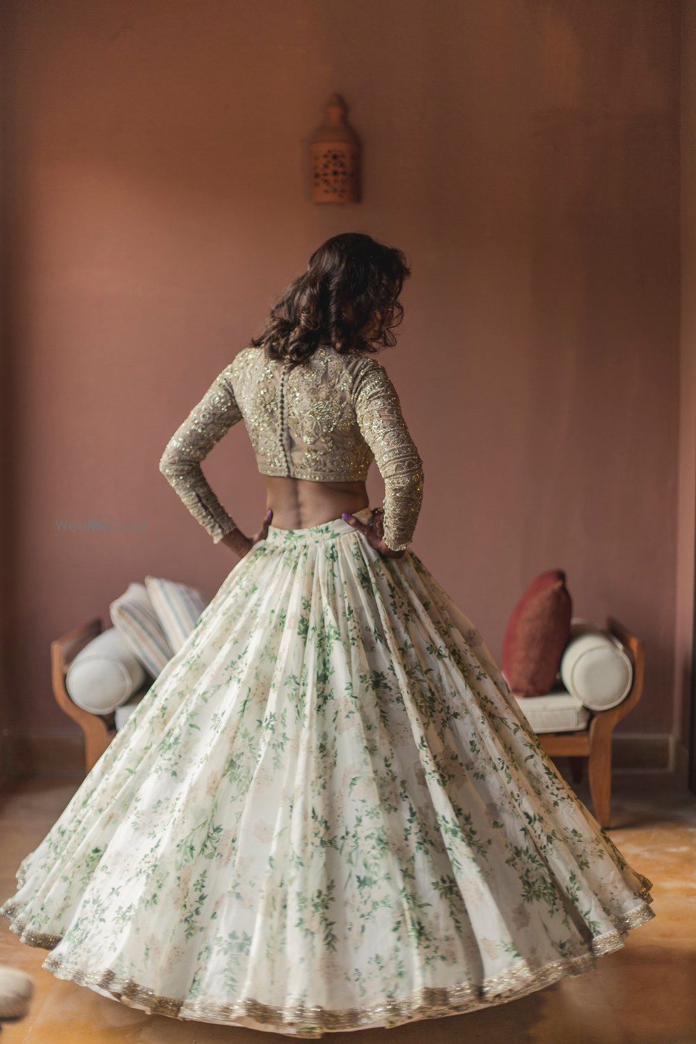 Photo of Sabyasachi floral print lehenga for engagement