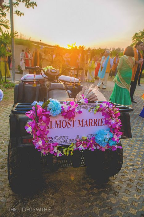 Photo of Bride entry in pickup truck