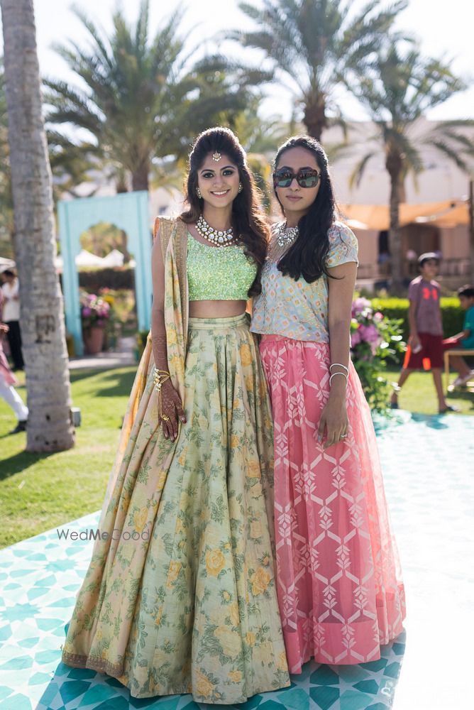 Light Green Outfits Photo peach and mint lehenga