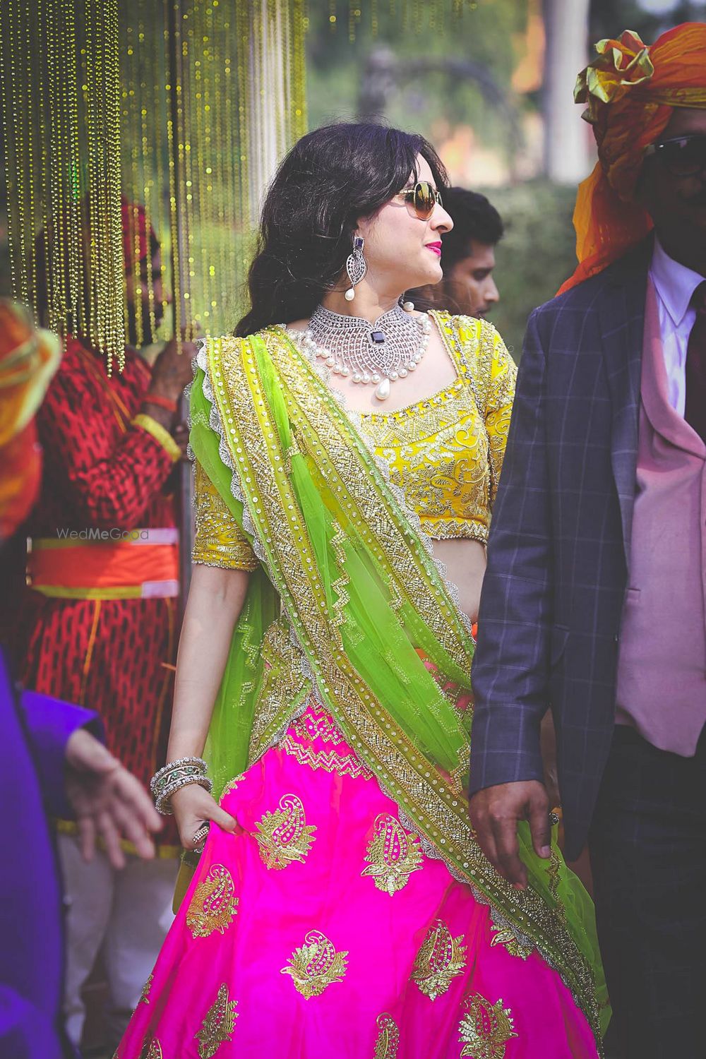 Photo of pink and yellow lehenga