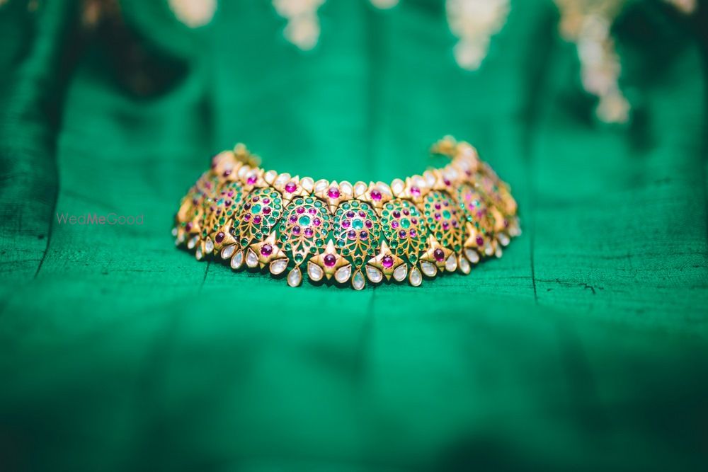 Photo of Gold choker bridal necklace with colorfuls tones