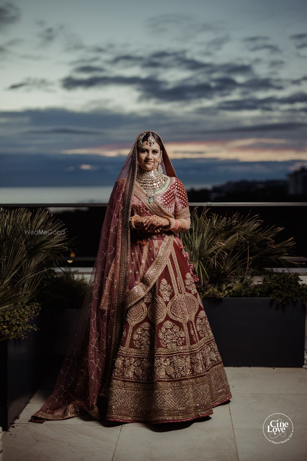 Photo of bride in offbeat turkish rose lehenga