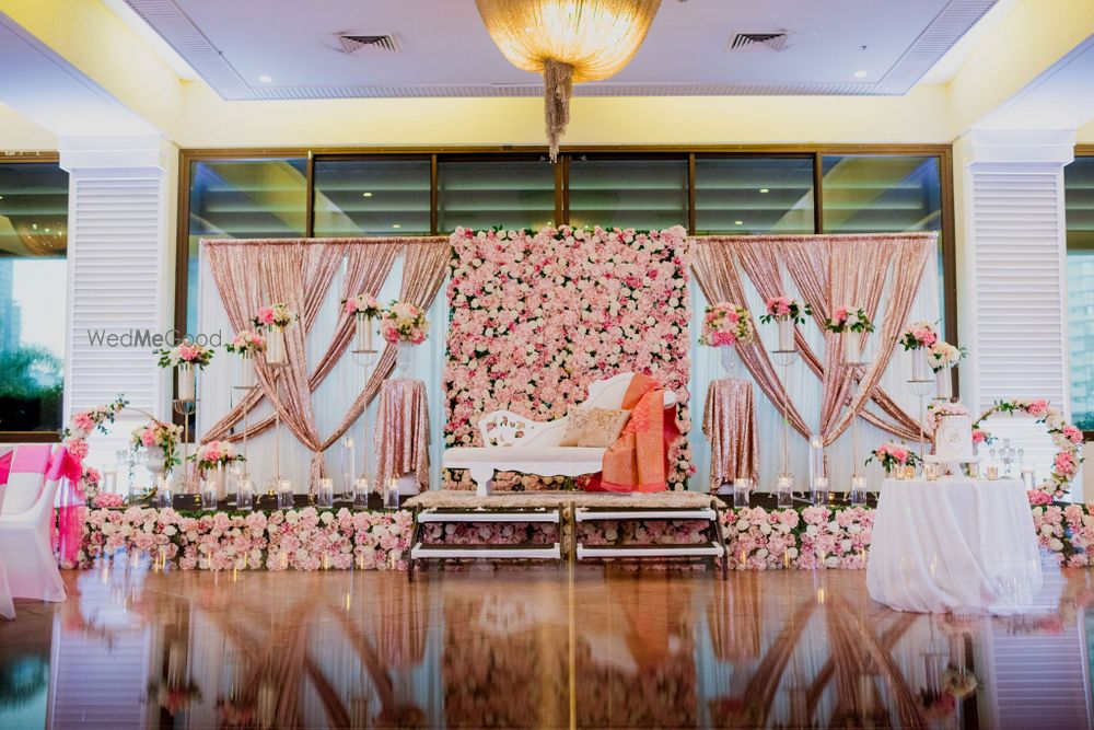 Photo of Stage decor with a floral backdrop