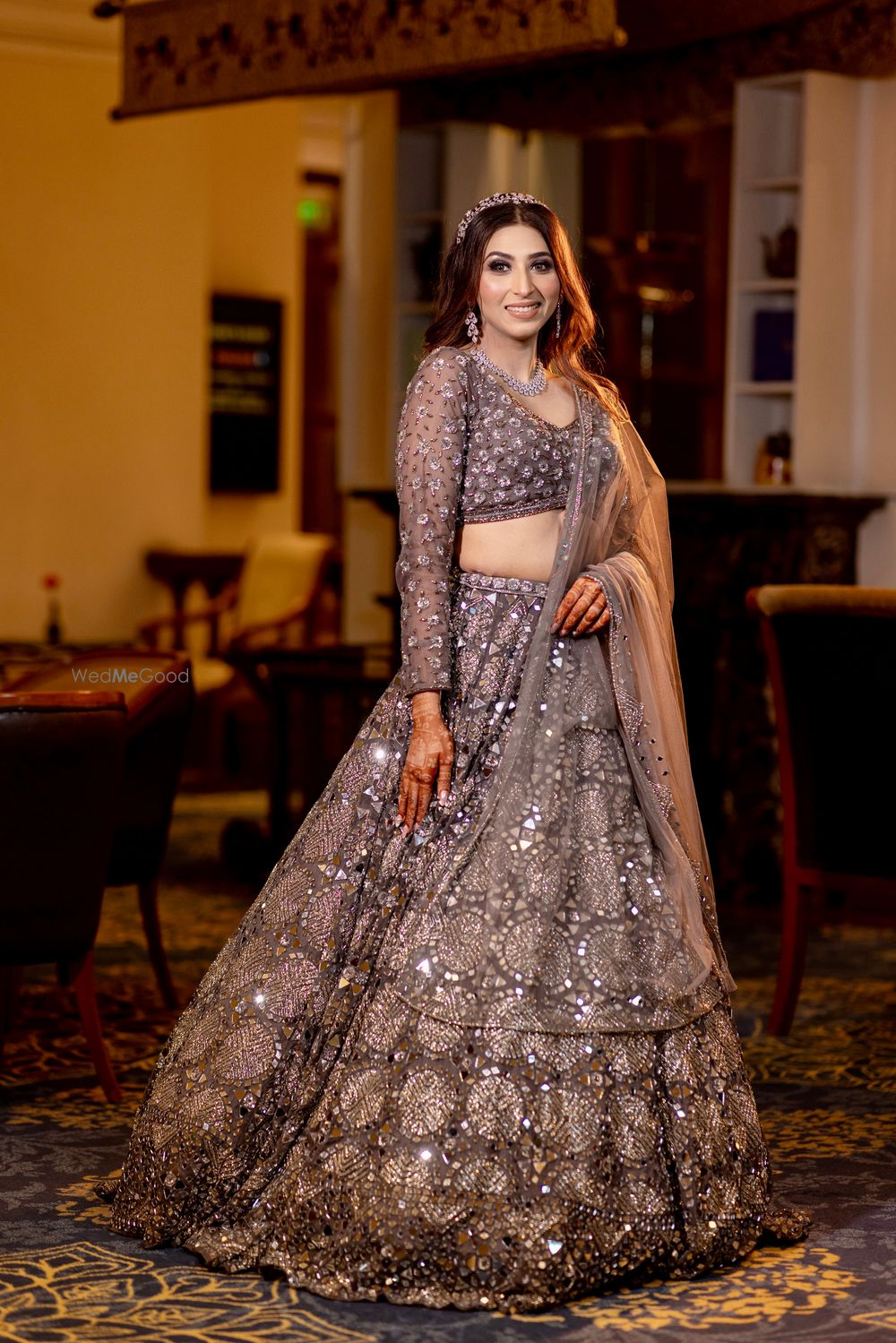 Photo of glittery grey bridal lehenga for engagement