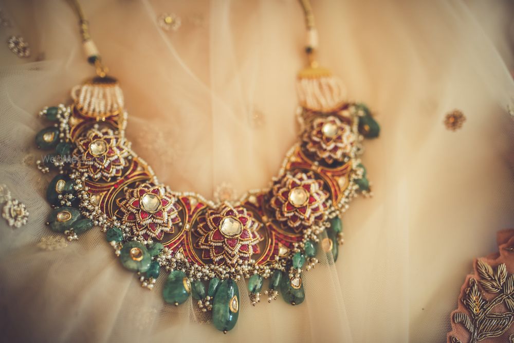 Photo of A close up shot of a bridal necklace