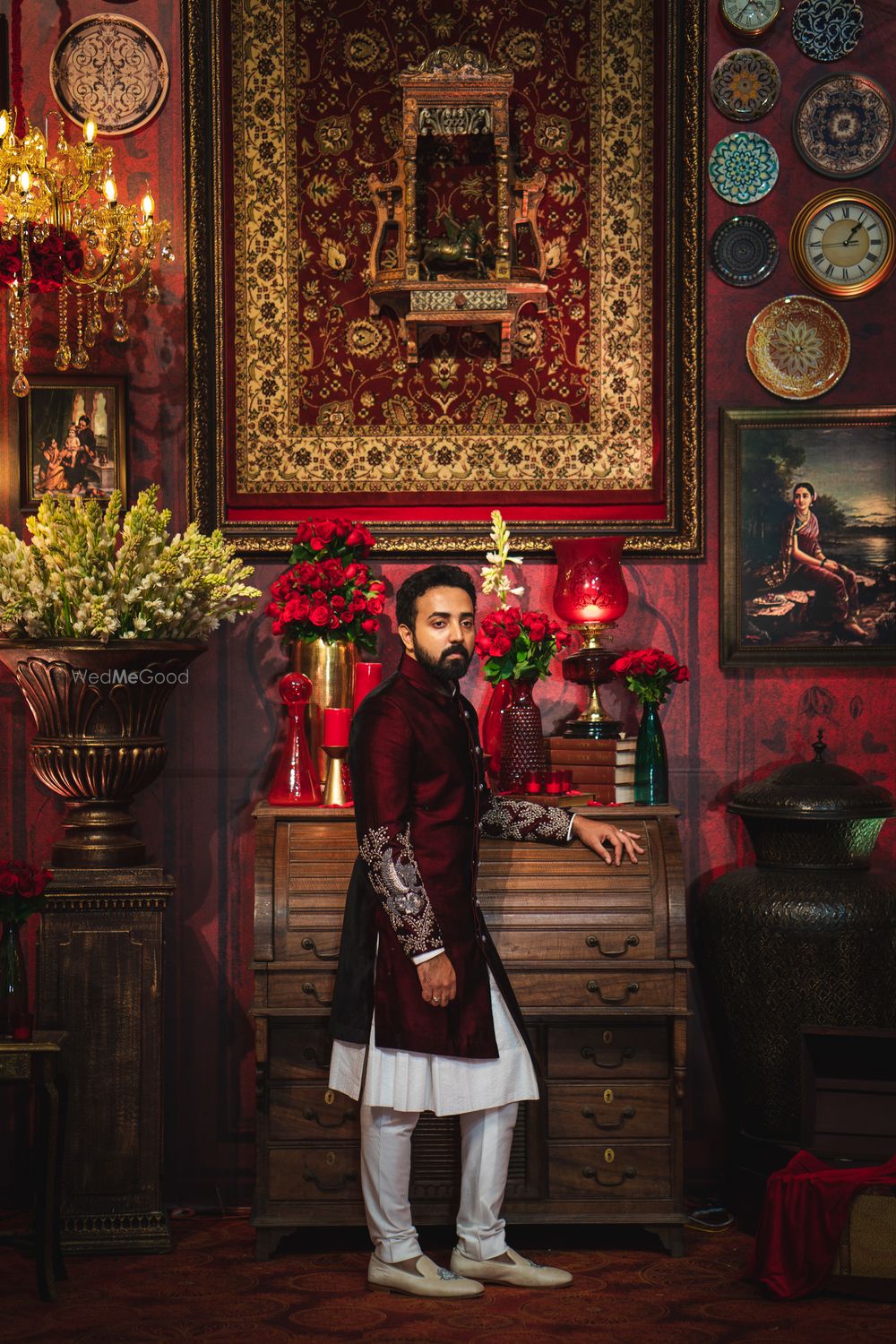 Photo of Groom in layered sherwani for reception