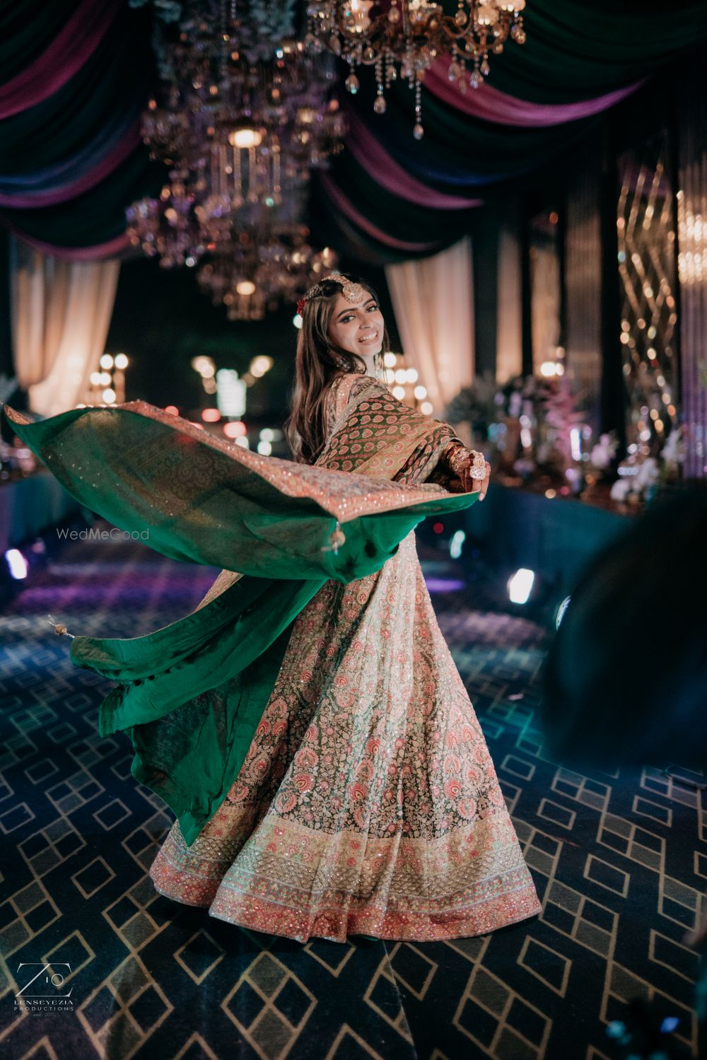 Photo of offbeat reception bridal lehenga with green tones