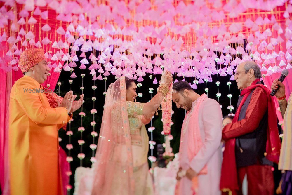 Photo of Mandap decor with pink gota tassels