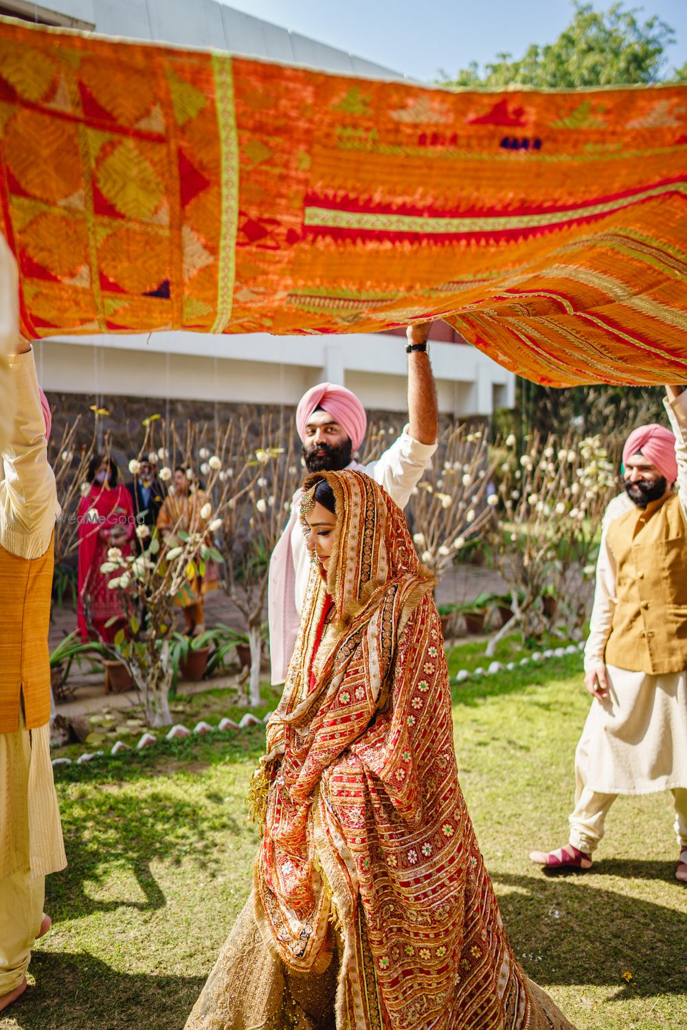 Photo of Bridal entry under a phulkari dupatta