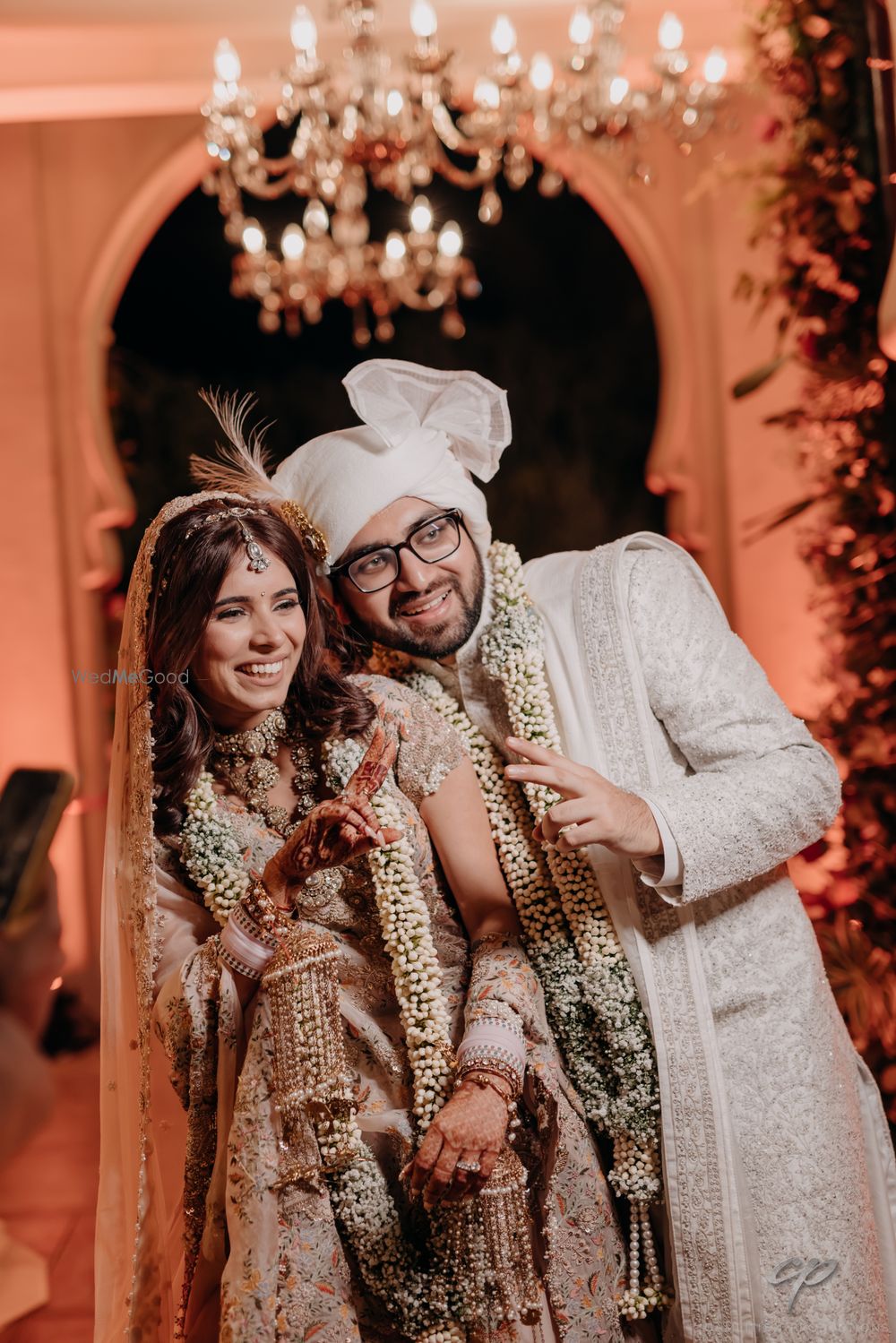 Photo of cute couple candid pose during wedding