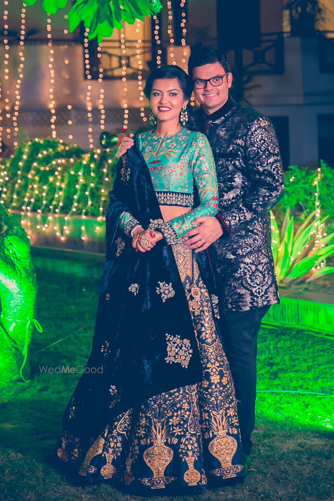 Photo of Blue sangeet lehenga in brocade