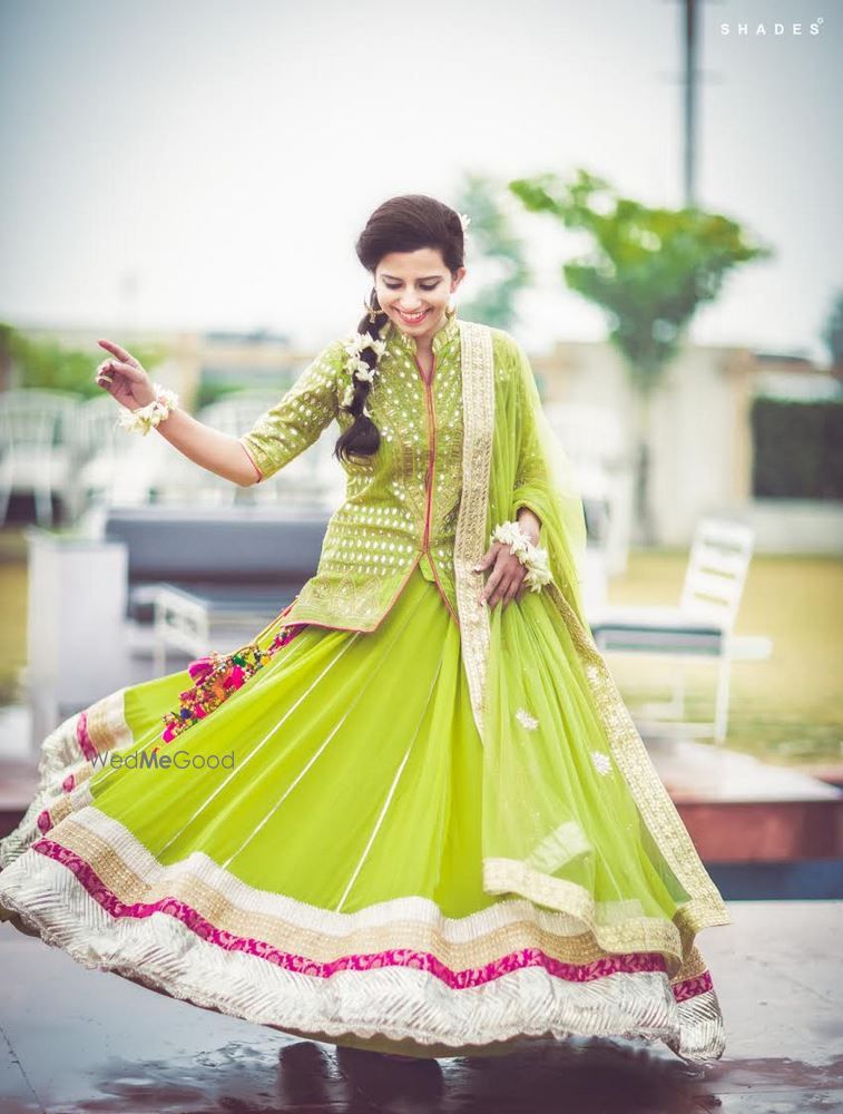 Photo of green banarsi jacket lehenga