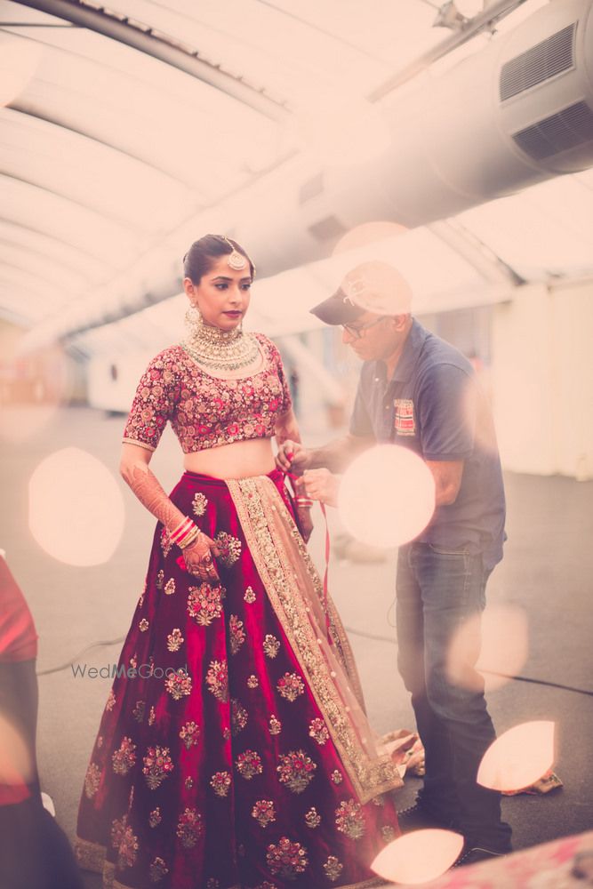 Photo of Deep marsala bridal lehenga in velvet