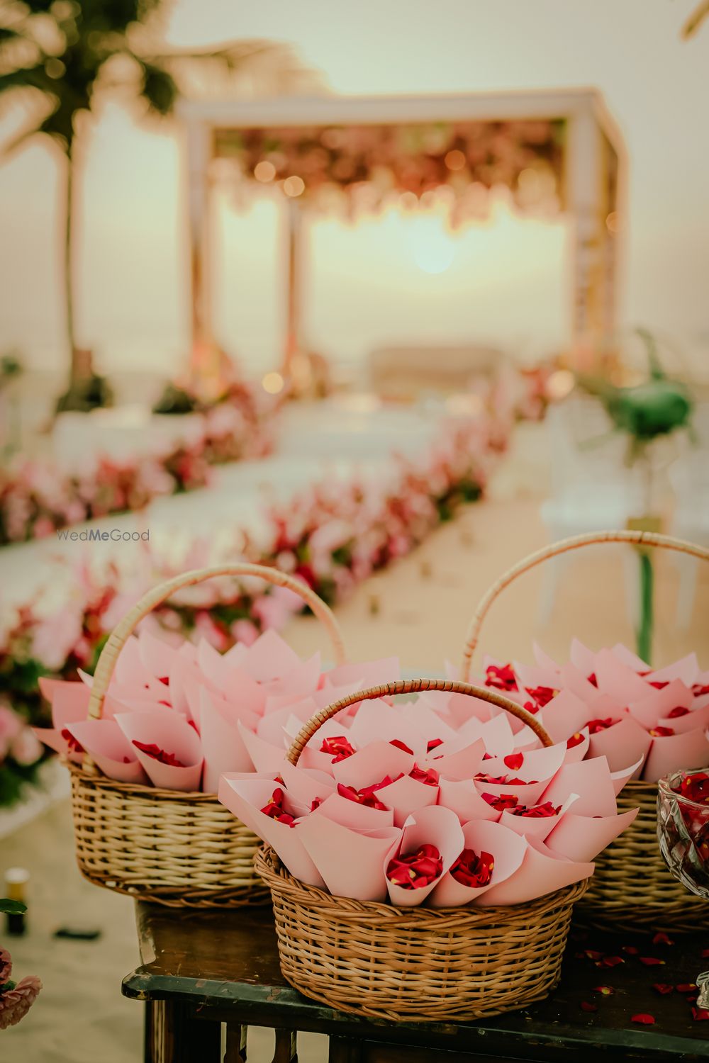 Photo of rose petals in paper cones