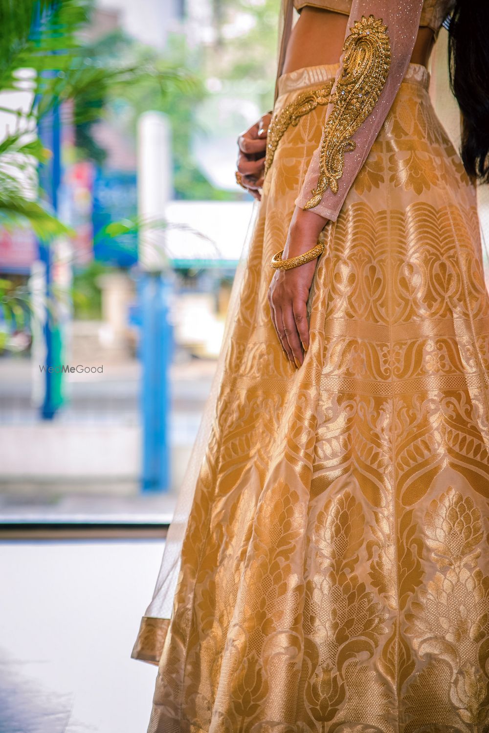 Photo of Gold lehenga with zari work and embroidery