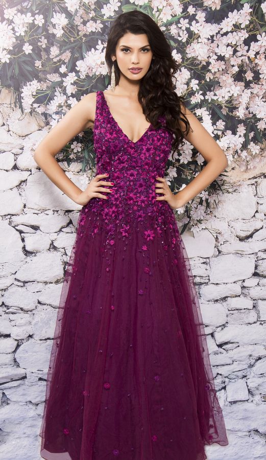 Photo of purple gown floor length net