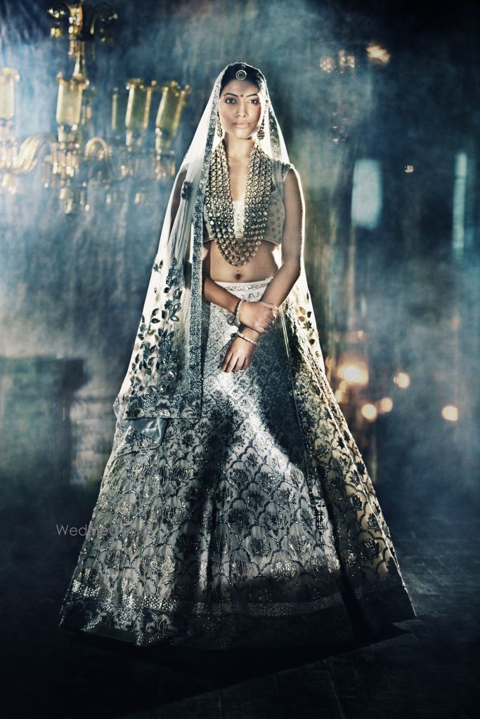 Photo of white and grey modern lehenga