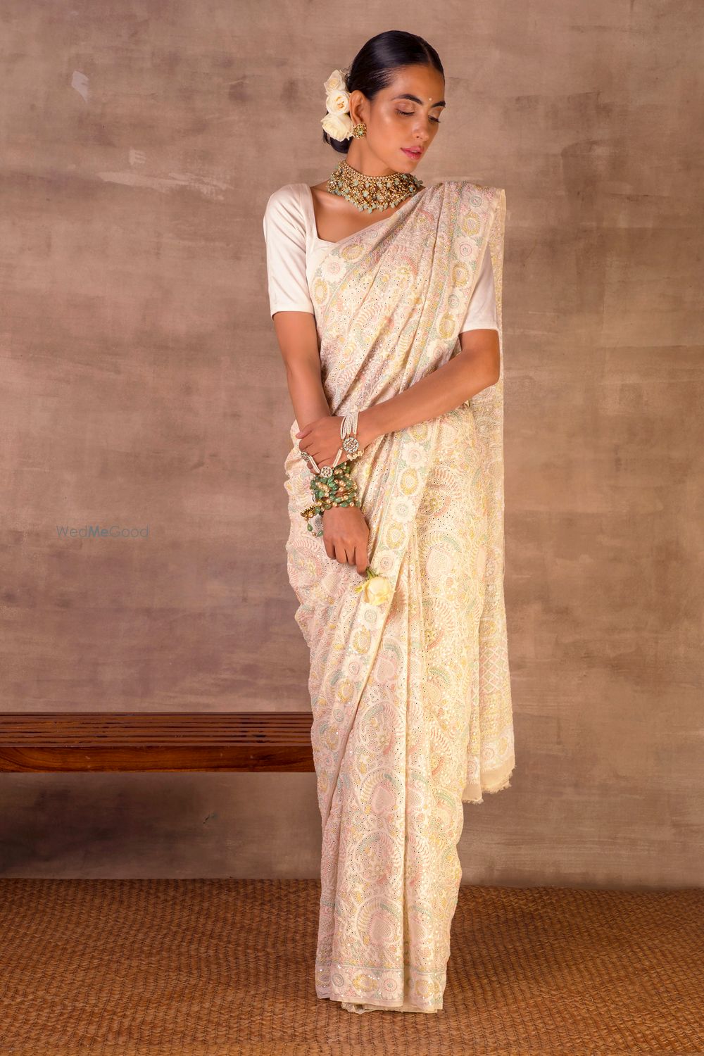 Photo of A pastel-hued saree for reception.