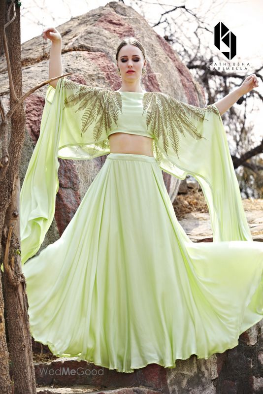 Photo of Light green cape lehenga for mehendi