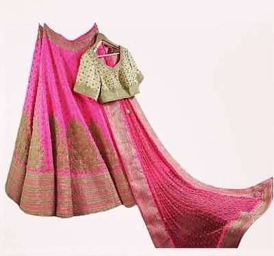 Photo of pink and cream bridal lehenga