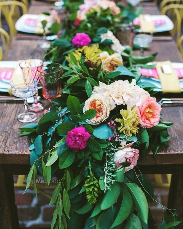 Photo of Floral table runner for brunch decor