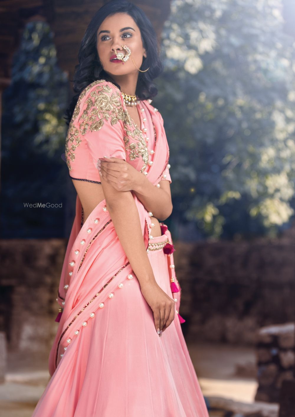 Photo of light pink crop top lehenga