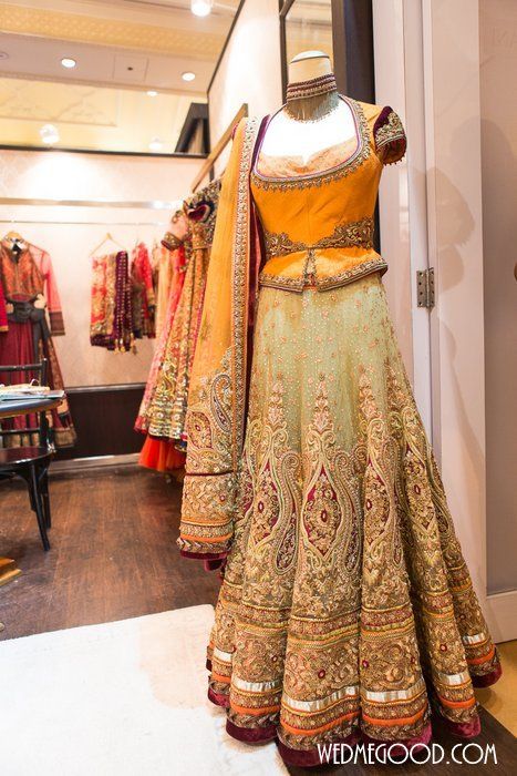 Photo of yellow and grey Tarun tahiliani lehenga at the Vogue Wedding show