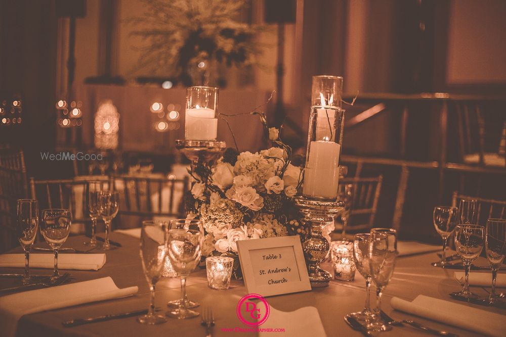 Photo of Table Setting with Flowers and Candles