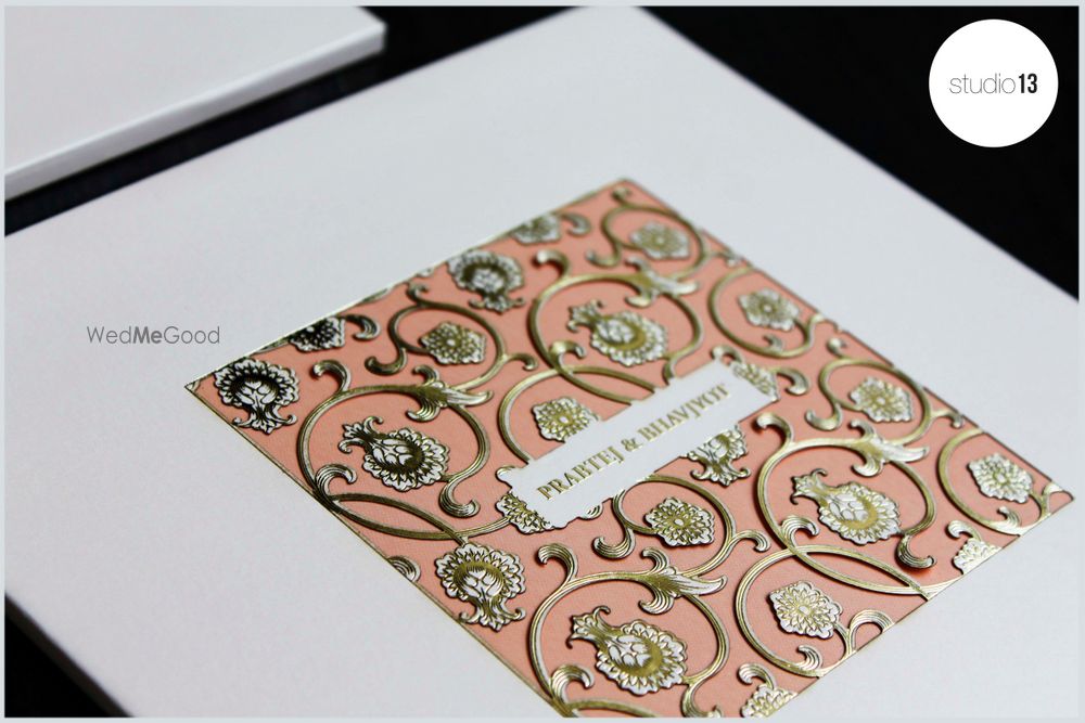 Photo of Peach and White Invites with Laser Cut Floral Design