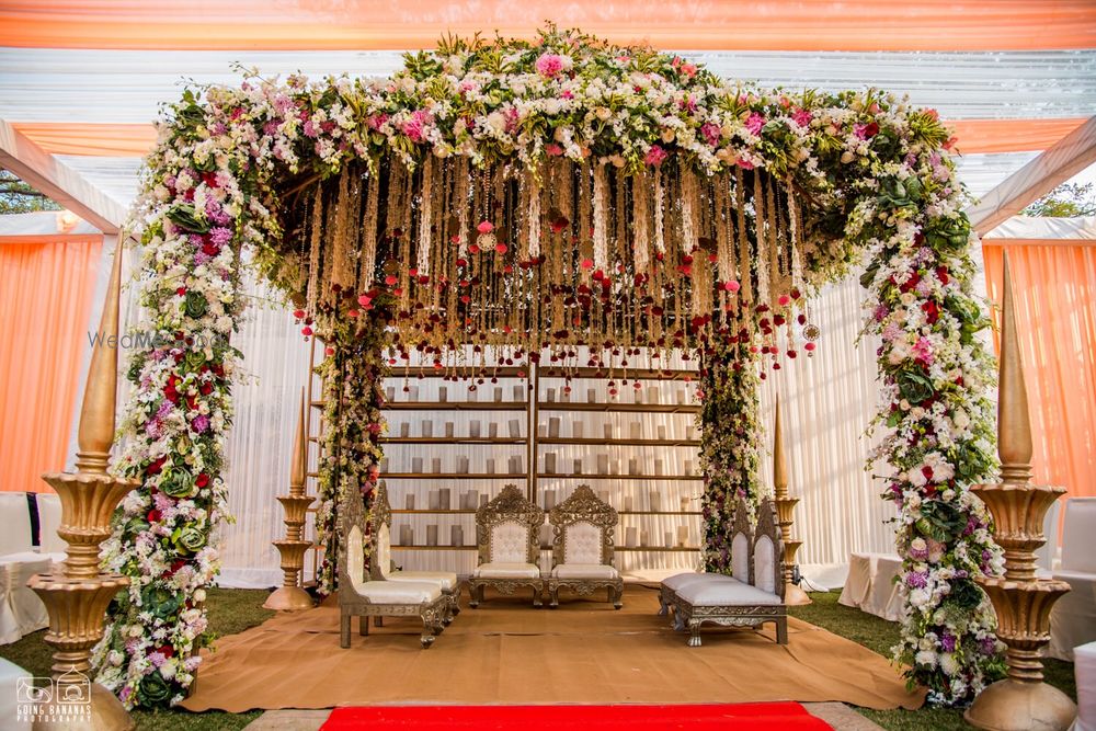 Photo of Fairytale floral mandap with hanging strings