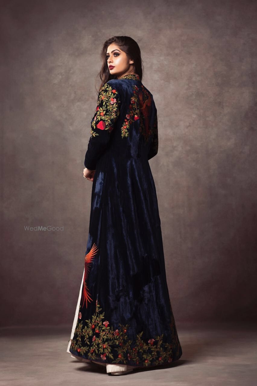 Photo of royal blue velvet embellished florals jacket