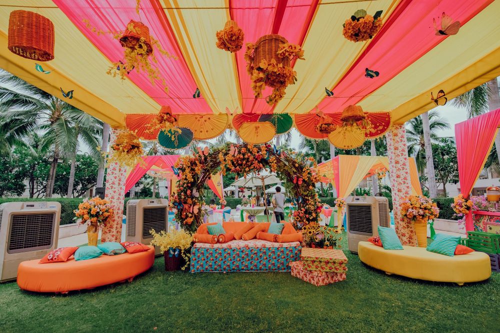 Photo of A colourful mehendi seating idea.