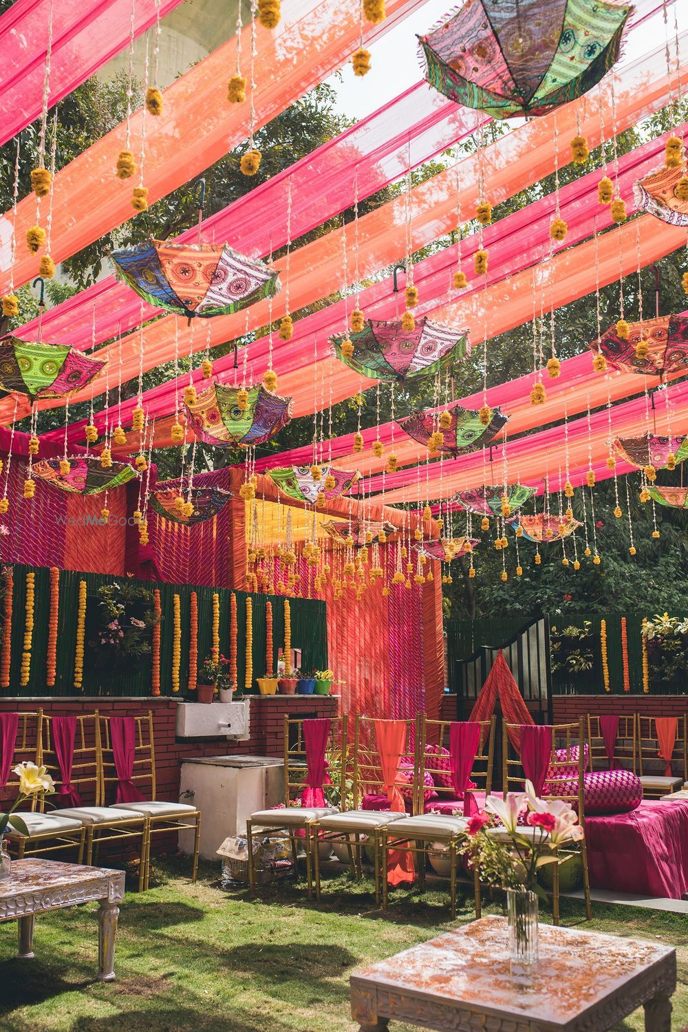 Photo of suspended umbrella decor for mehendi at home