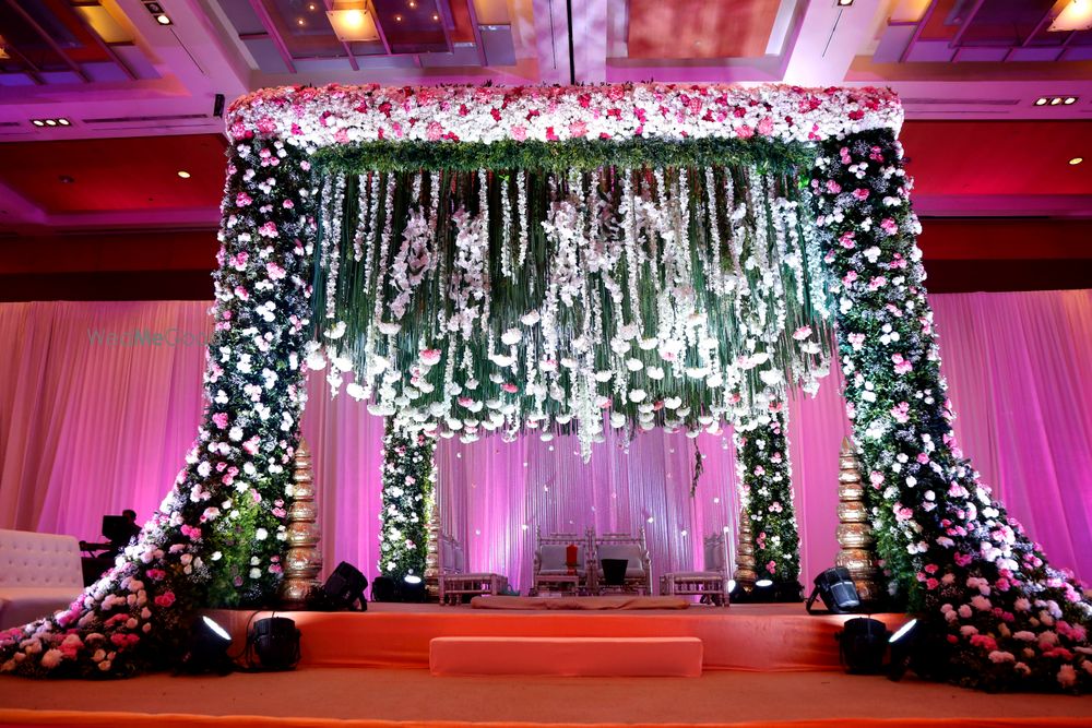 Photo of  Indoor Mandap decor with hanging floral stings