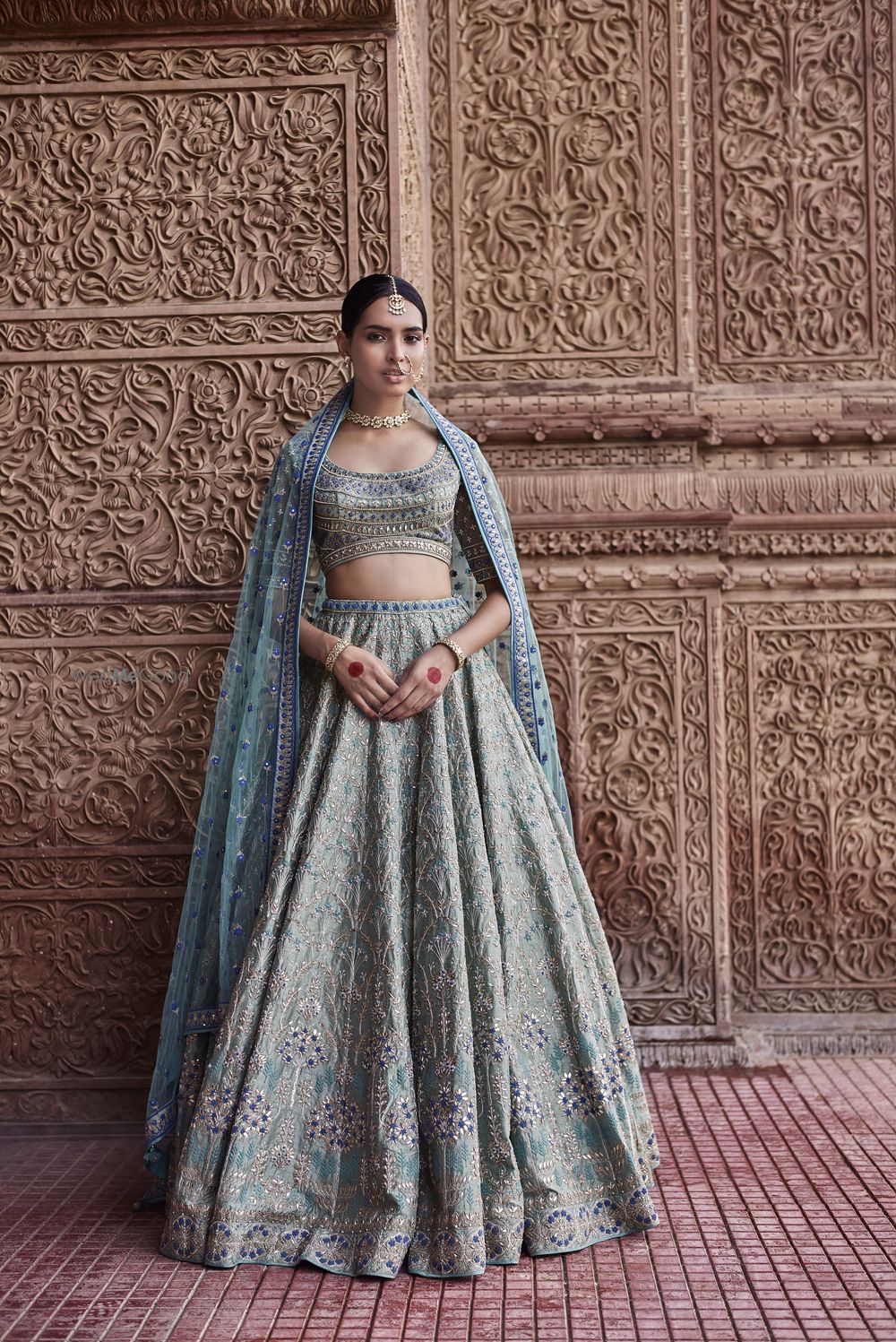 Photo of Grey Anita dongre lehenga with dupatta as cape