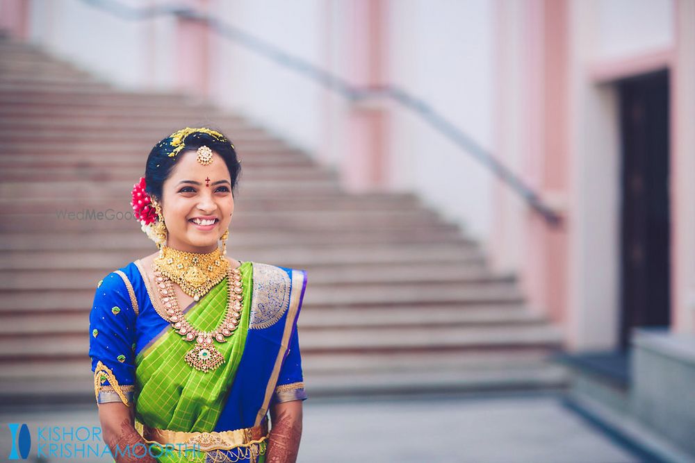 Photo of blue and green kanjivaram saree