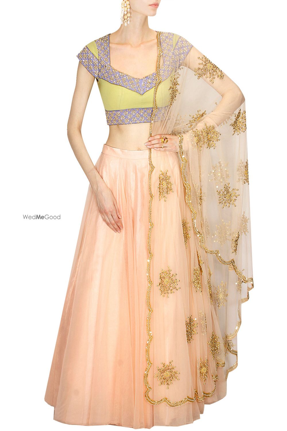 Photo of peach and lime green lehenga