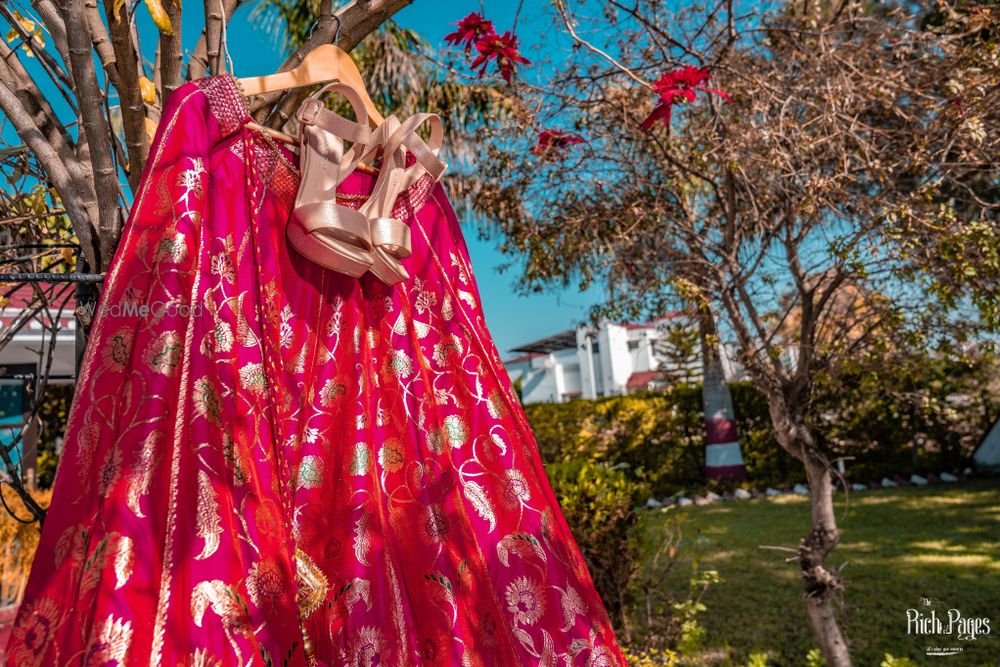 Photo of Bridal lehenga with rose gold heels