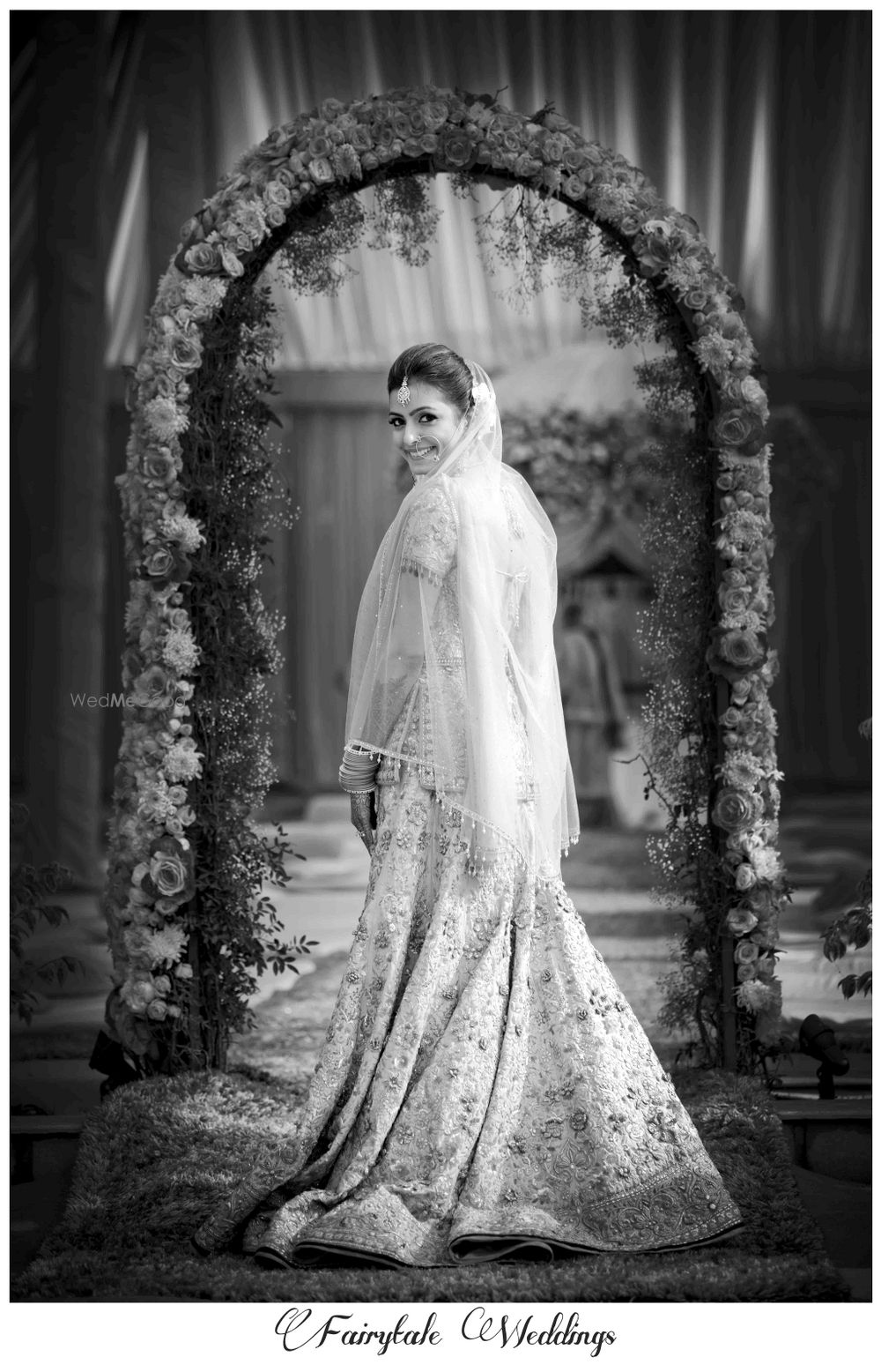 Photo of bride looking back