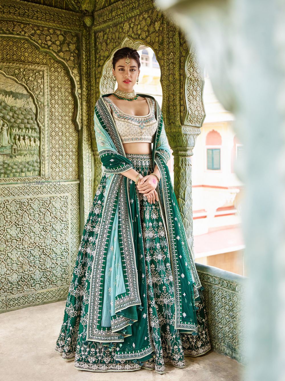 Photo of Dark green Anita Dongre lehenga for sangeet