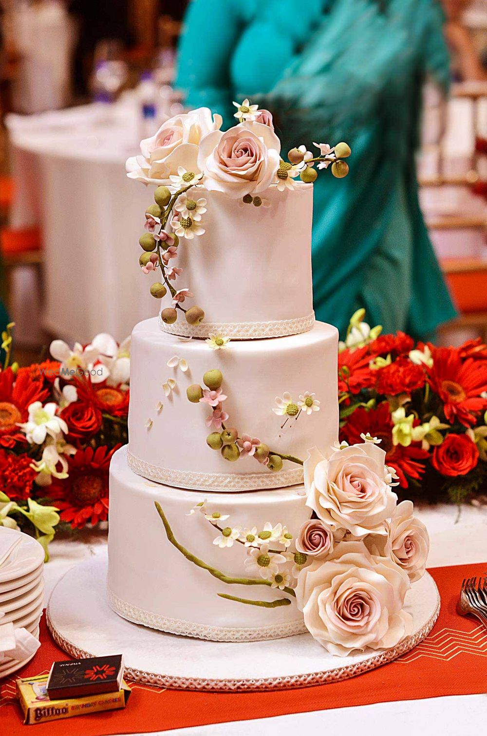 Photo of 3 Layer Wedding Cake with Floral Decor