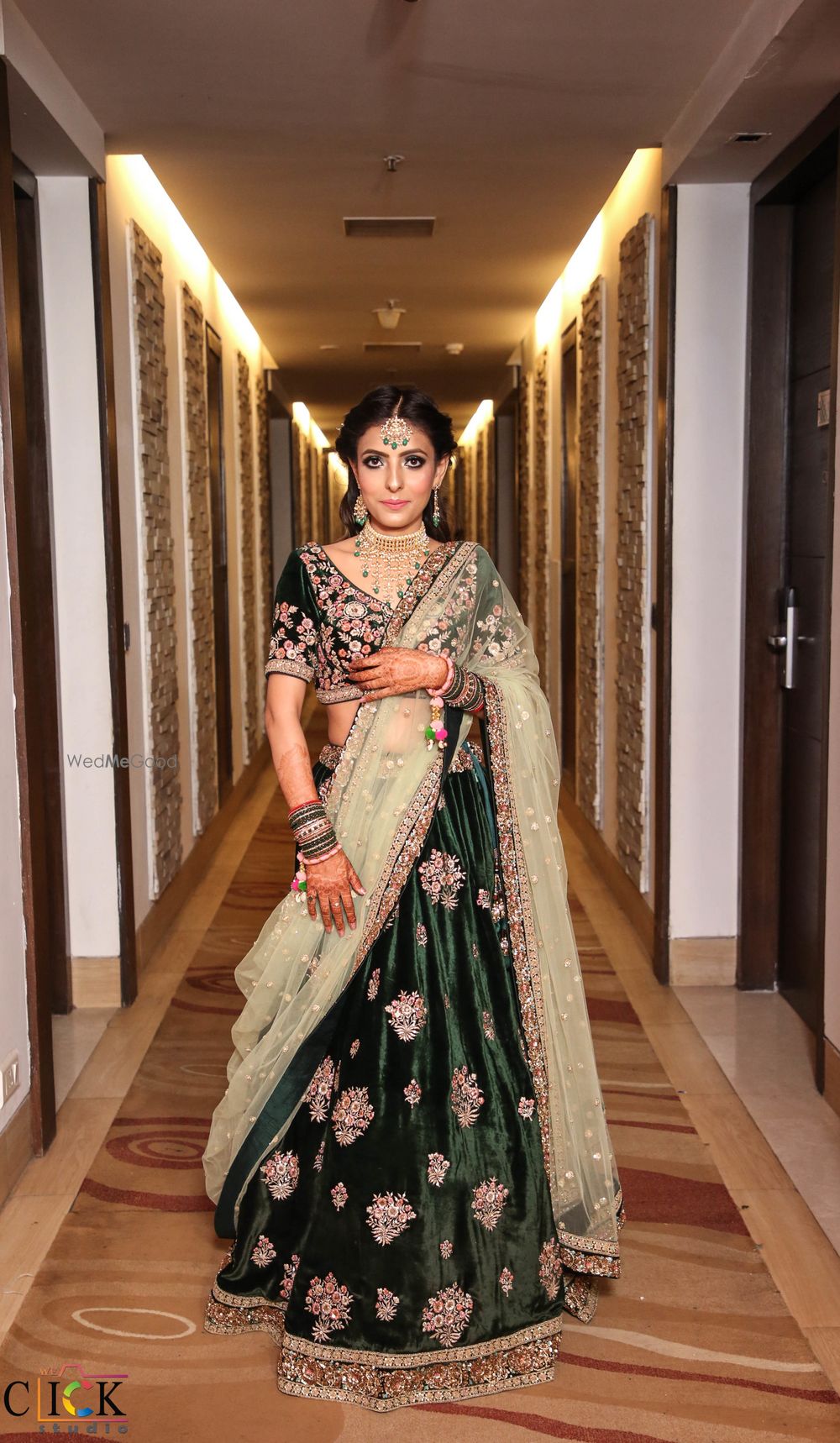 Photo of dark green velvet lehenga for mehendi