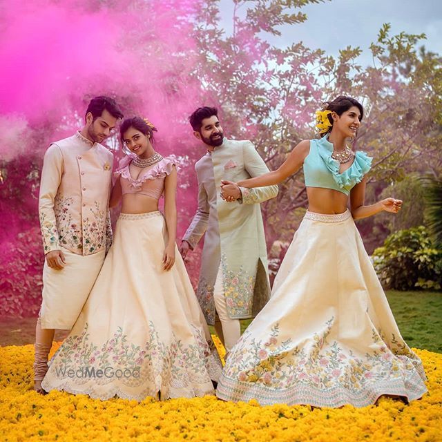 White Bridal Lehenga Photo Couple shot