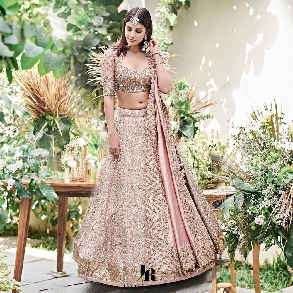 Photo of pastel pink engagement lehenga with modern look by jayanti reddy