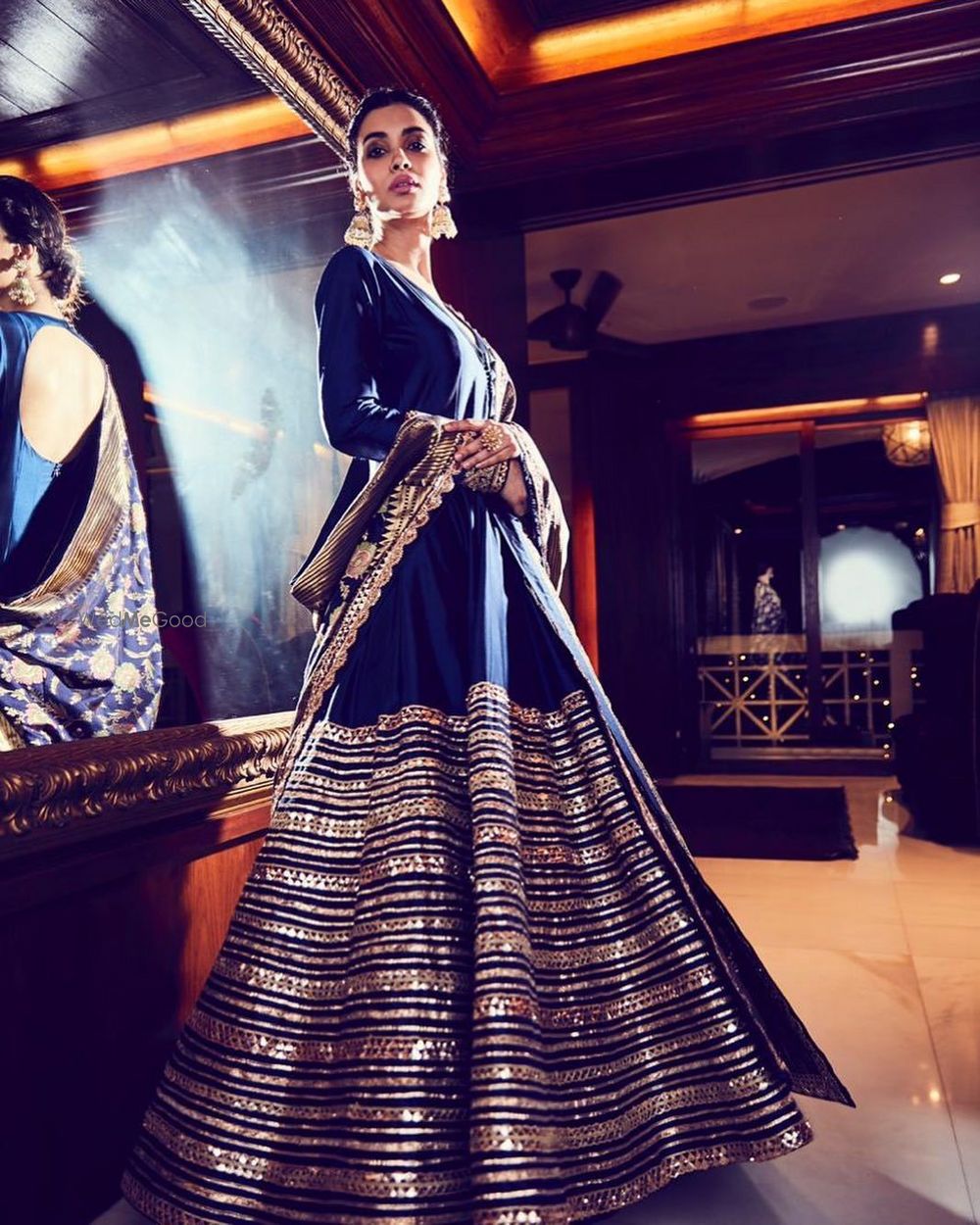 Photo of Monotone anarkali with banarasi dupatta and gold detailing.