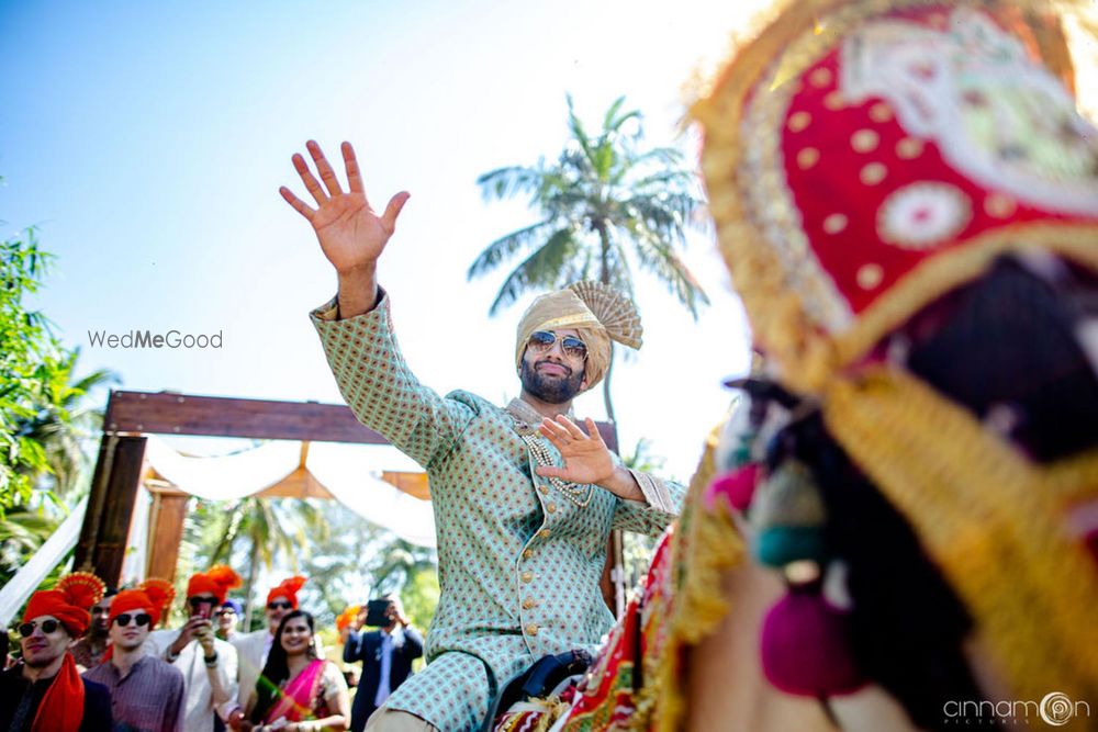 Photo of Groom entering on a horse.