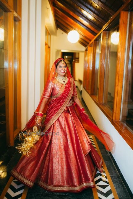 Photo of Simple bridal red benarasi lehenga